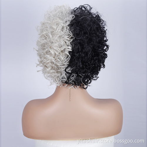 Wholesale Golden and Black Wigs Short Kinky Curly Synthetic Women's Hair Two-Color Half-Black Half-Gold Wig Cosplay Party